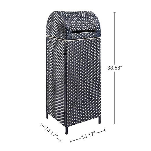 happimess HPM1202B Darla 31.39-Gallon All-Weather Wicker/Metal Swing Top Hideaway Outdoor Trash Can, Navy/White, Classic, Coastal, Casual Wastebin for Backyard, Patio, Porch, Kitchen