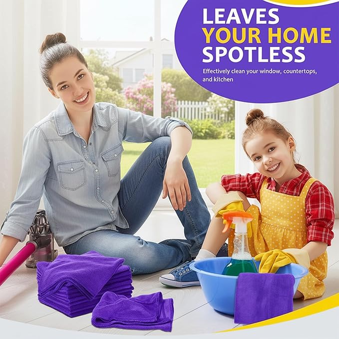90 Pcs 15.75 Inch Microfiber Cleaning Cloths with 300 GSM Absorbent Fabric for Cars Windows Kitchen Household Surfaces and Drying Towels(Purple)
