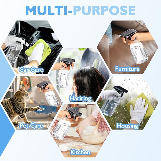 Bynccea Empty Clear Plastic Spray Bottles 13.5oz/400ml Adjustable Nozzle Mist/Stream Water Spray Bottle Heavy Duty Spraying Bottles Plant Mister Spray Bottle for Cleaning Solutions, Plants, Hair