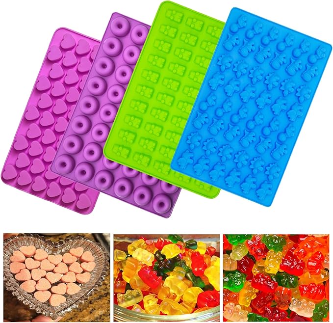 Gummy Candy Molds - Silicone Gummy Dinosaur/Donut/Small Hearts Shapes/Bear Mold for Kids with 2pcs Dropper,Non-stick and Bpa Free for Mini Candy Chocolate Gummies Baking