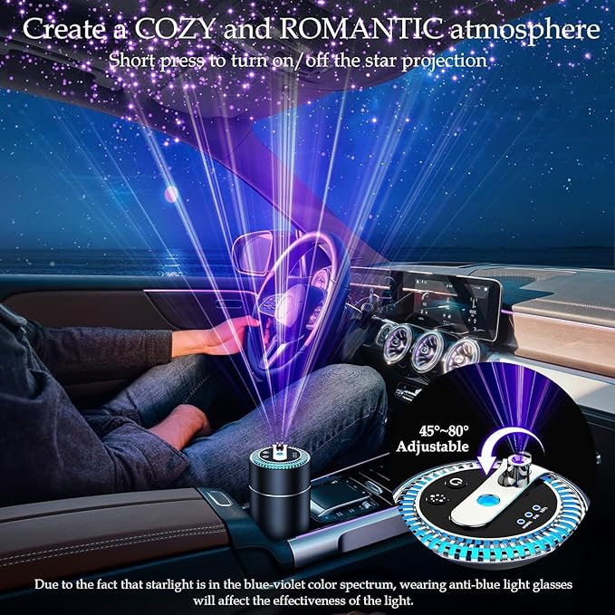 Smart Car Air Freshener Diffuser with 160ml Essential Oils, Smart Auto On/Off Star Projector Car Diffuser for Men/Women, USB-Powered Long Lasting Cars Fresheners|Lavender+Cologne
