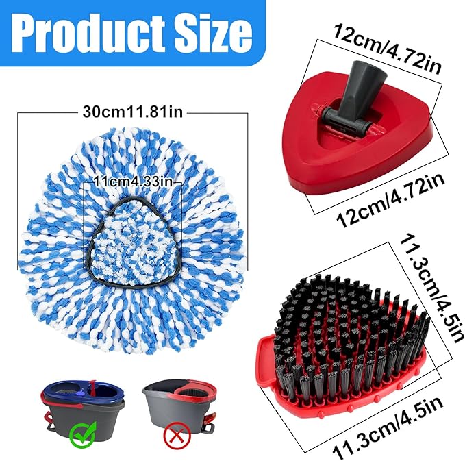 4Pack Mop Replacement Head for O Cedar RinseClean 2 Tank System, Mop Replacement Base and Upgrade Scrub Brush for O-Cedar,Spin Microfiber Mop Refills for Cleaning All Floors