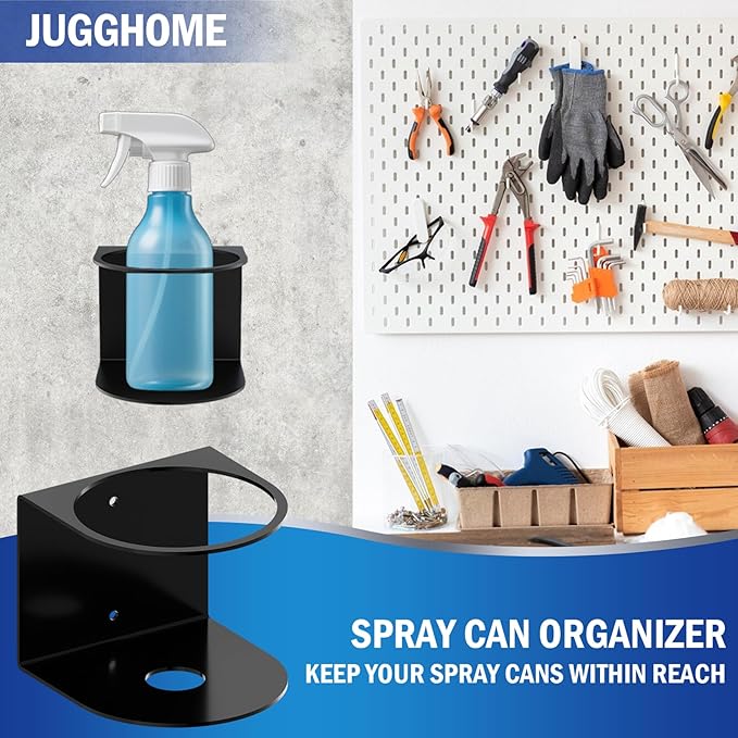 Spray Bottle Holder Wall Mount,1 Pcs Spray Can Holder,Spray Can Organizer with Screws,Spray Bottle Hanging Rack,Spray Paint Can Holder for Garage Home Workspace Van Organizer