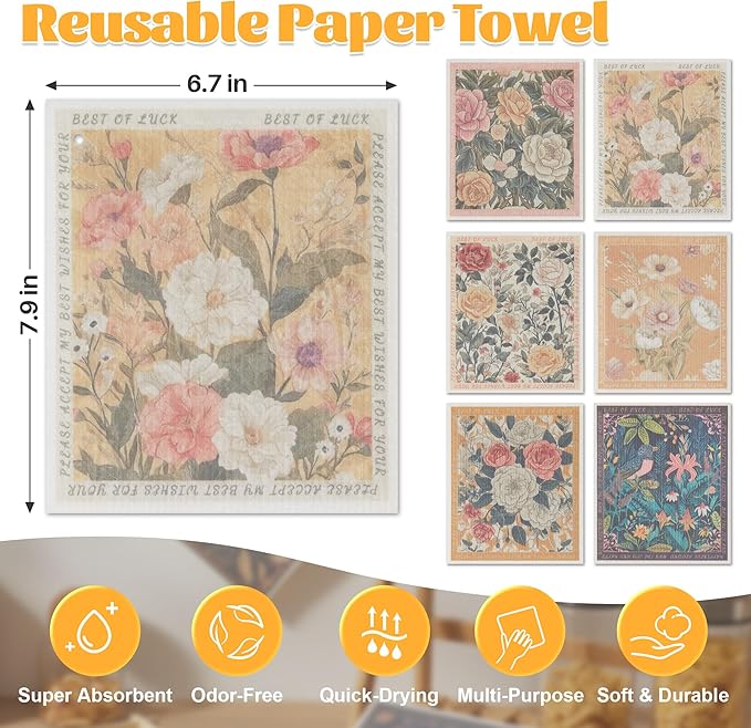 JOYMOOP 6 Pack Dishcloths for Kitchen, Reusable Absorbent Non-Scratch Cleaning Cloths, Washable Quick-Drying Rags for Cookware and Household, 6.7×7.9 Inch