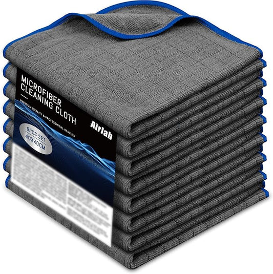 Airlab Microfiber Towels for Cars Wash Drying Auto Detailing, Highly Absorbent, Lint-Free, Streak-Free, All-Purpose Cleaning Cloths for Household, 16" x 16", Pack of 8, Grey