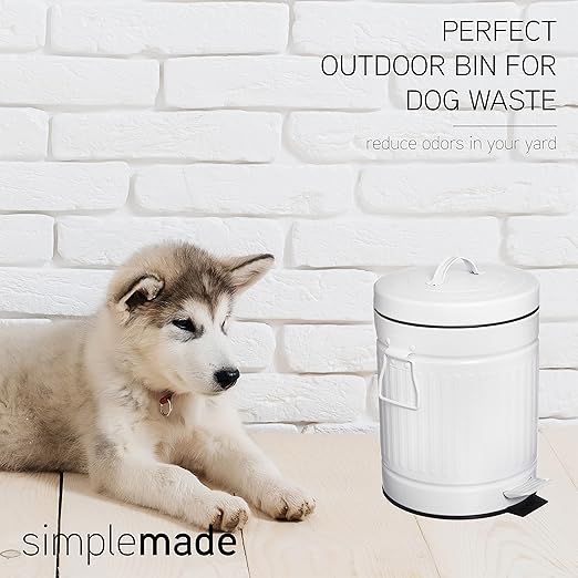 SIMPLEMADE Round Step Trash Can - 5 Liter / 1.3 Gallon - Stainless Steel Bathroom Wastebasket, Small Metal Can with Lid, White