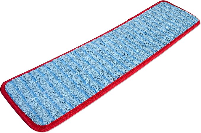 CleanAide Twist Yarn Microfiber Flat Mop Pad with Scrub Strips for 18" Mop Plates, Reusable, Dual-Action Dry & Wet Cleaning for Homes & Offices for Hardwood, Tile, Laminate & Vinyl Floors, Red
