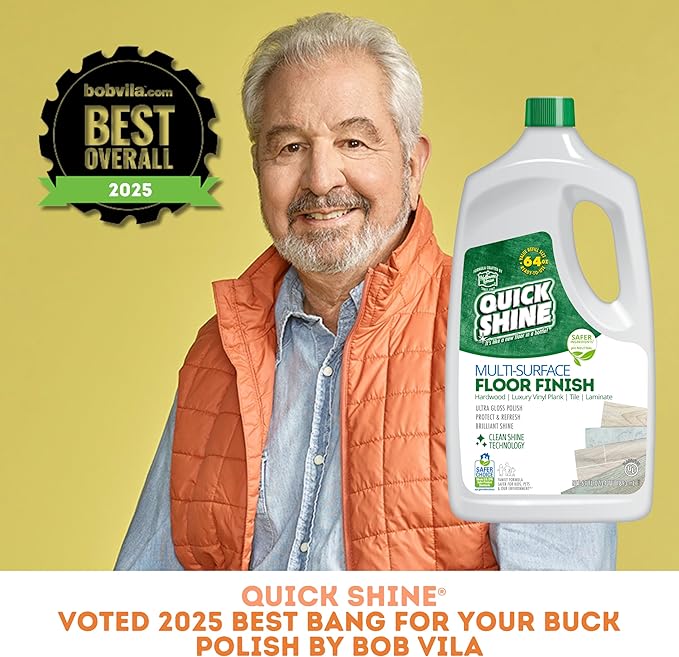 Quick Shine Multi-Surface Floor Finish-Polish 64oz-2pk | Safer Choice, No PFAS, pH Neutral Clean Shine Technology | Squirt & Spread | For Wood, Laminate, LVP, LVT, Tile & Stone | Made in USA