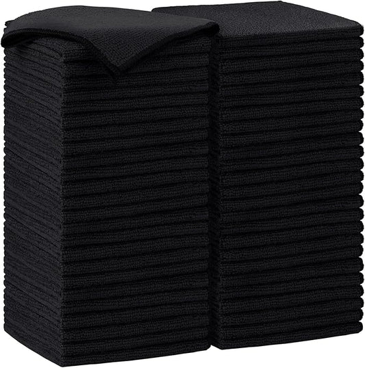AIDEA Microfiber Cleaning Cloth-50PK, Soft Microfiber Towels for Cars, Absorbent Cleaning Rags, Lint-Free Streak-Free Wash Cloths for House, Kitchen, Window(12in.x12in), Black