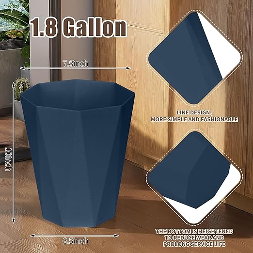 Plastic Trash Can - Waste basketbin for Office,Home,Bathroom,Kitchen - 1.8 Gallon - Blue