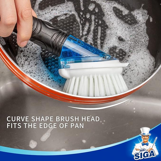 MR.SIGA Soap Dispensing Dish Brush, Kitchen Brush for Pot Pan Sink Cleaning, Black