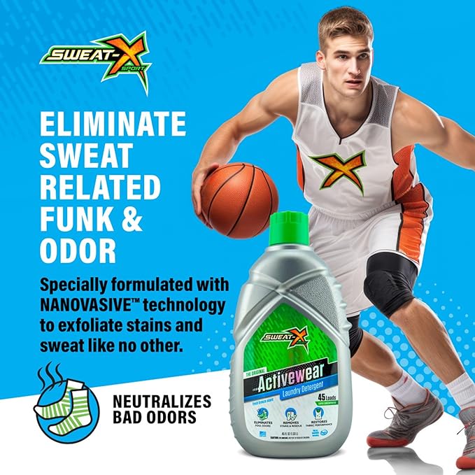 Sweat X Original Activewear Laundry Detergent – Remove the Worst Odors & Toughest Stains – High Performance Sports Wash for Training Gear & All Fabric Types – 45 Loads – 1 Pack
