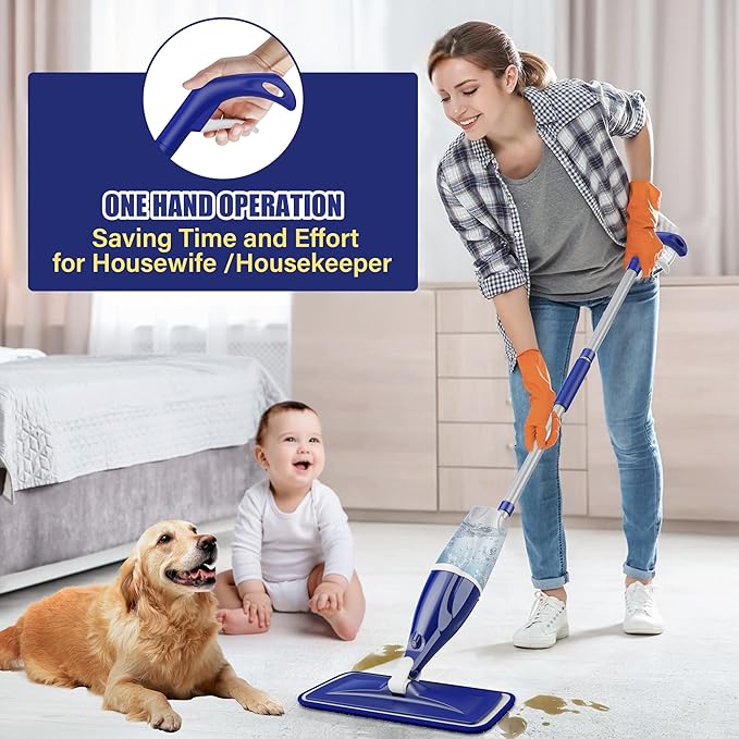Microfiber Spray Mop for Floors Cleaning: Wet Dry Hardwood Floor Mops with 3 Washable Reusable Pads for Swiffer Powermop - Flat Mop with Sprayer for Tile Wood Laminate Vinyl Marble