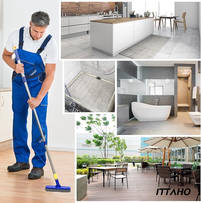 ITTAHO 2 Pack Grout Brush with Long Handle, 56.5'' Swivel Grout Cleaning Brush,V-Shape Grout Scrub Brush, Extendable Handle Grout Cleaner Brush for Tile Floors，Bathroom,Baseboard,Shower,Corner