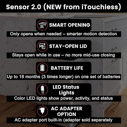 iTouchless 13 Gallon Automatic Trash Can with Sensor 2.0 Technology & Odor Filter – Touchless, Slim Space-Saving Design for Hygiene-Conscious Homes, Offices & Busy Families – Black, Durable Plastic