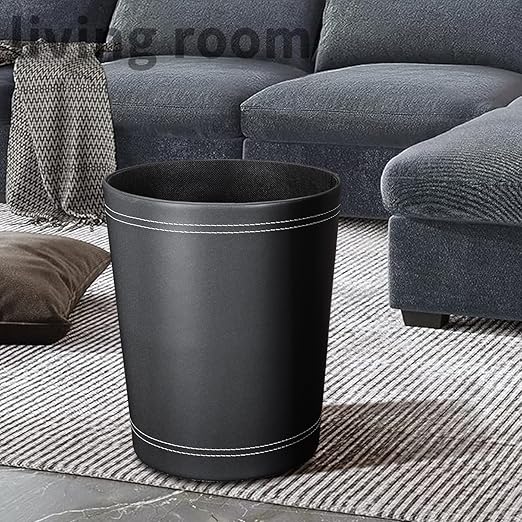 3 Pack Black Round PU Leather Wastebasket,Trash Basket,Small Trash Can Wastepaper Baskets Garbage Can Container Bins for Bathrooms,Home Decorative,Offices,Kids Rooms,Bedroom (Black)
