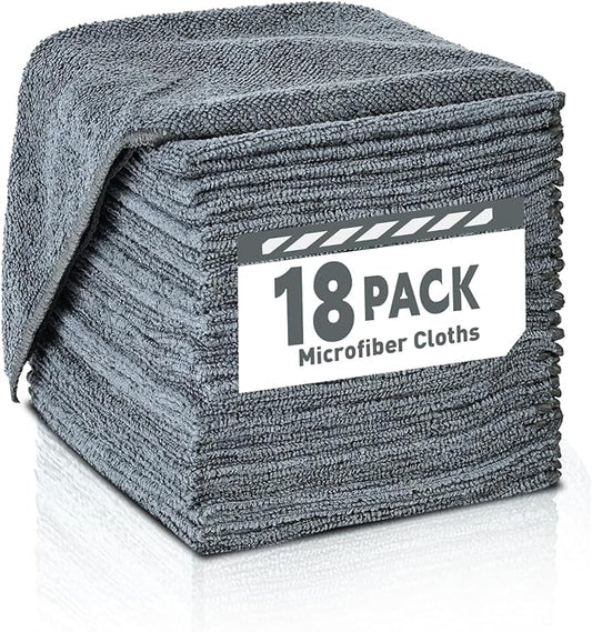 Microfiber Cleaning Cloths Bulk Pack-18 Pack, Microfiber Towels Bulk, Towels for Cars, Cleaning Rags Gray (12x12 inches)