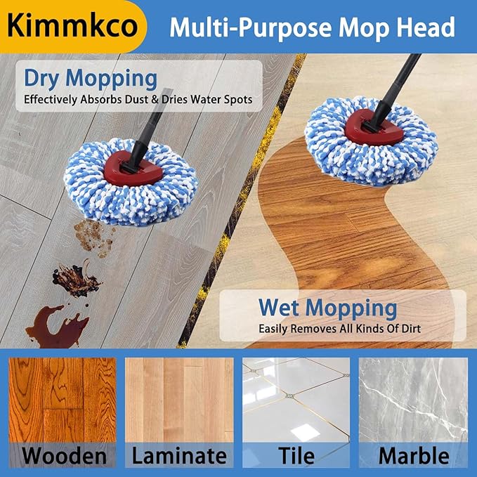 6 Pack Mop Head Replacement for O Cedar Only 2-Tank RinseClean Spin Mop, Mop Replace Refills for Ocedar Made of Fluffy Microfiber, Machine Washable, with 1 Mop Base
