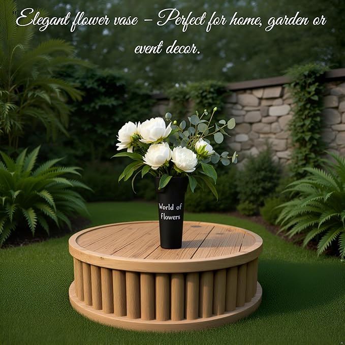 VITAGIR. Set of 6 Buckets for Cut Flowers in Plastic Black Matte Color 14 Inch, Flower Buckets for Flower Bar Ideal for Displaying Flowers in Florist Shop or as Home. (Black)