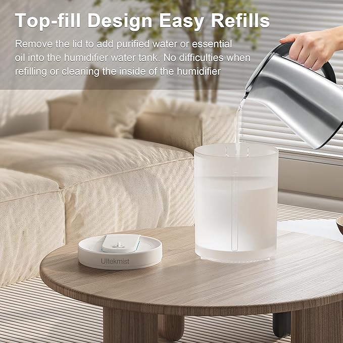 2-in-1 Cool Mist Humidifier for Bedroom, Large Room, Baby Nursery & Plants, 4L Top Fill with Oil Diffuser, Nightlight, 31H Runtime, Quiet 30db, Clear