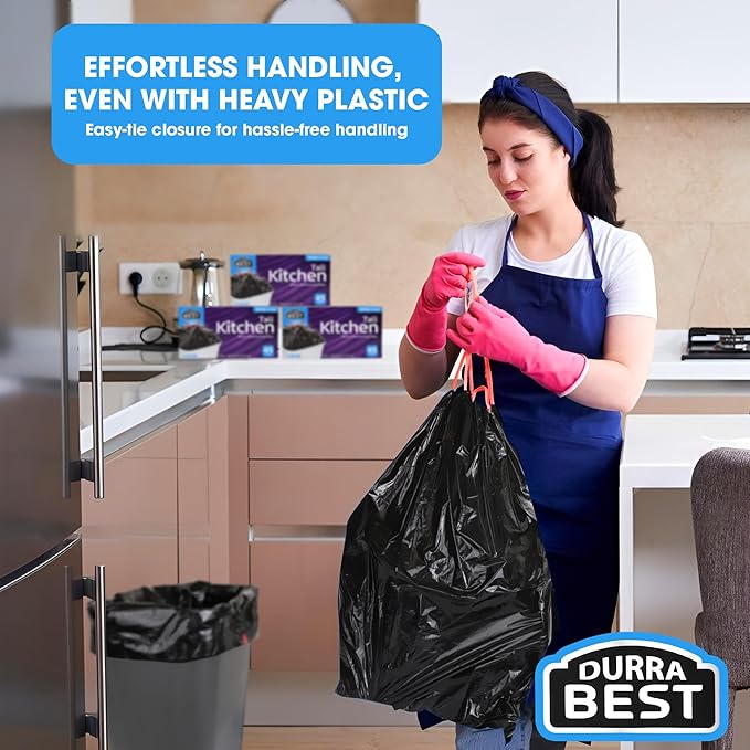 Heavy-Duty 1 Mil 13 Gallon Black Trash Bags (45 Count) - Drawstring, Leak-Resistant for Home & Commercial Use