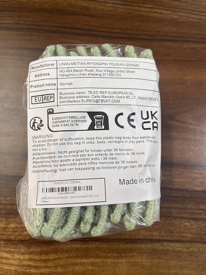 JEBBLAS Bamboo Natural Kitchen Sponges Dish Sponge Cleaning Sponge Heavy Duty Scrub Sponge for Cleaning Kitchen and Household Green (8 Pack)