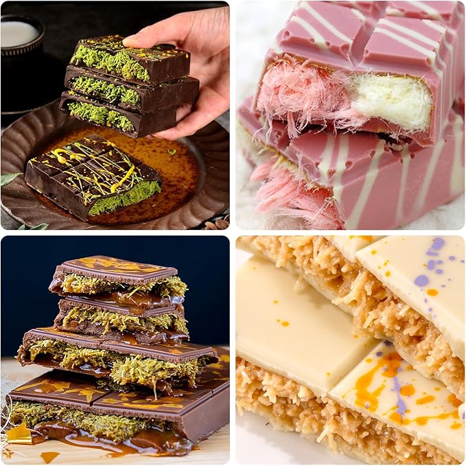 2 Pack Dubai Chocolate Bar Mold Deep Chocolate Molds Silicone with 100 Pcs Bags and 1 Pcs Scraper Set Big Chocolate Bar Mold for Filling Pistachio Chocolates Bars Homemade Candy Making