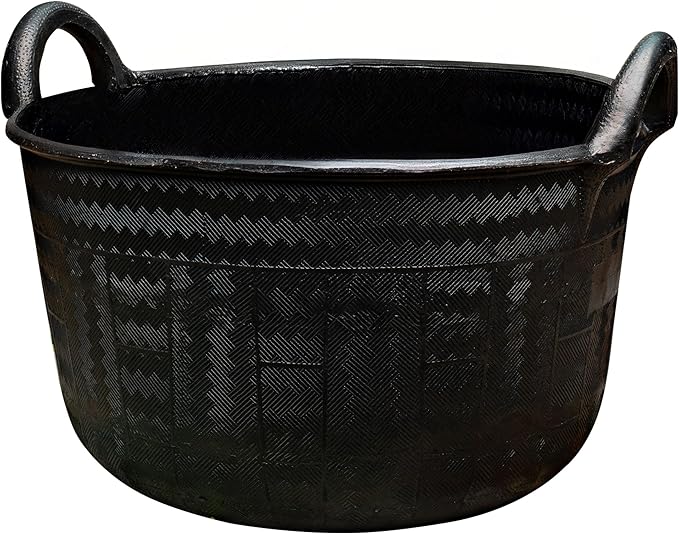 Large Bucket with Handles - 30L/8-Gal Natural Rubber Bucket - Multi Use Yard Waste Bin, Harvesting Basket for Gardening, or Utility Tub for Soaking and Washing Laundry by Kings County Tools (Black)