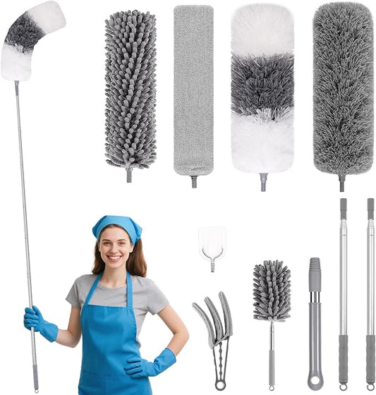 PHABLUS 10 PCS Dusters for Cleaning, Microfiber Duster with Extension Pole Up to 100'', Bendable Washable Cleaner Dusters for Ceiling Fans, High Ceiling, Furniture, Blinds
