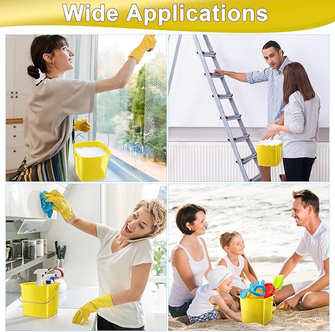 Zhehao 6 Pcs 3 Quart Cleaning Bucket Small Detergent Square Bucket Sanitizing Plastic Pail with Handles Square Cleaning Pail for Home, Offices, School, Commercial Use, Food Service (Yellow)