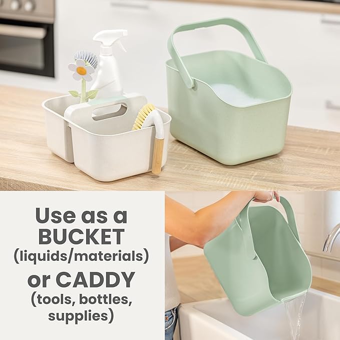 Vigar Zeroline Bucket Organizer, Multipurpose Caddy Organizer with Handle, 3 Compartment Bathroom Organizers and Storage for Home, Turquoise, Grey