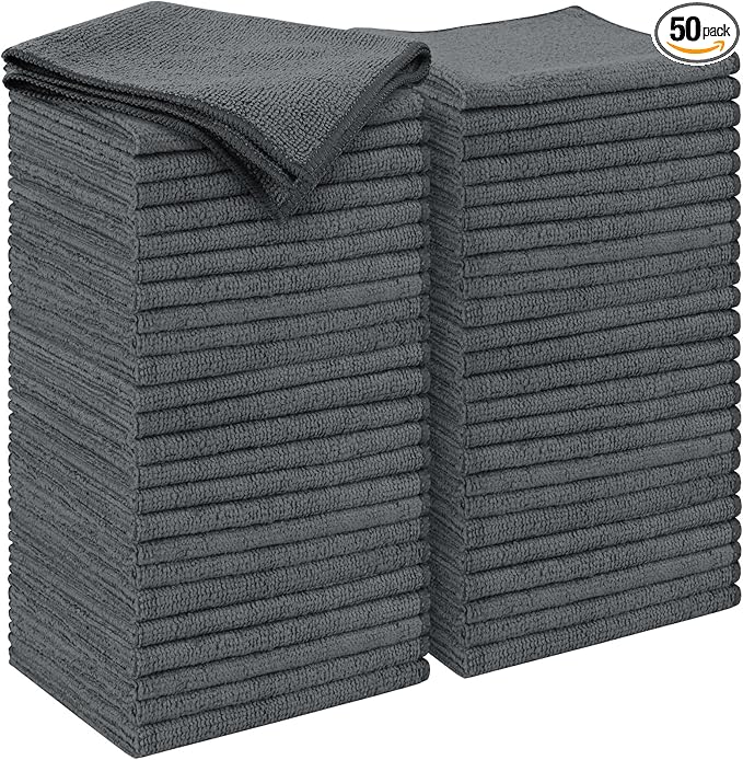 AIDEA Microfiber Cleaning Cloth Grey 50PK, Microfiber Towels for Cars, Premium Car Cloths, Dusting Cloth Lint Free Cleaning Rags for SUVs, House, Kitchen, Window, Workshops,11.5×11.5"