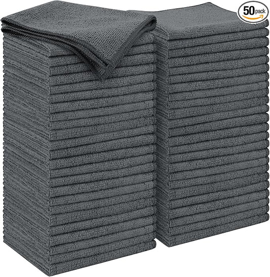 AIDEA Microfiber Cleaning Cloth Grey 50PK, Microfiber Towels for Cars, Premium Car Cloths, Dusting Cloth Lint Free Cleaning Rags for SUVs, House, Kitchen, Window, Workshops,11.5×11.5"