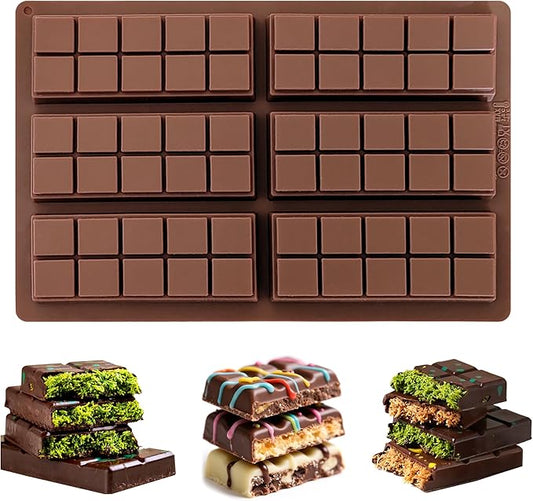 Silicone Chocolate Bar Mold - Non-Stick Durable Deep Dubai Chocolate Molds for Candy Bars, Dubai Pistachio, Energy & Protein Bars (10 Snap), Dishwasher Safe