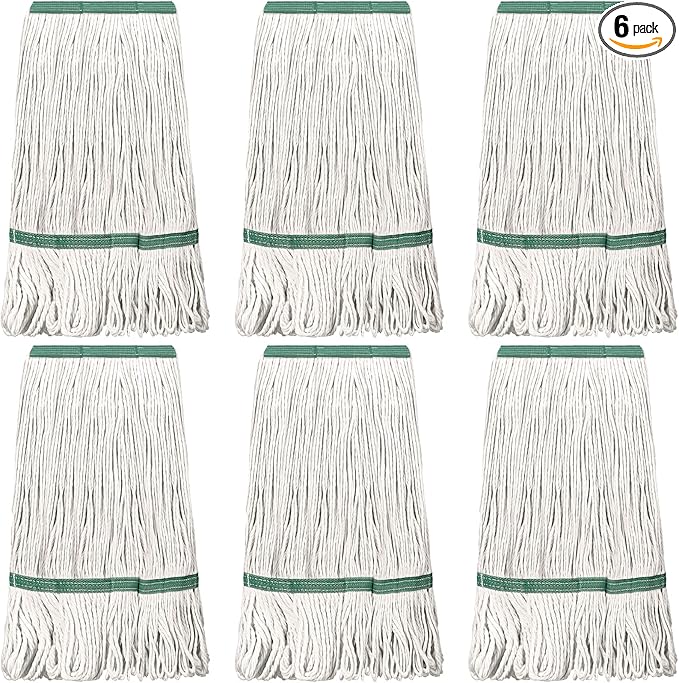 6 Pack Heavy Loop End Cotton String Mop Head Heavy Duty Mop Head Commercial Refills Mop Head Replacement for Home Industrial Commercial Floor Cleaning(White, Green)
