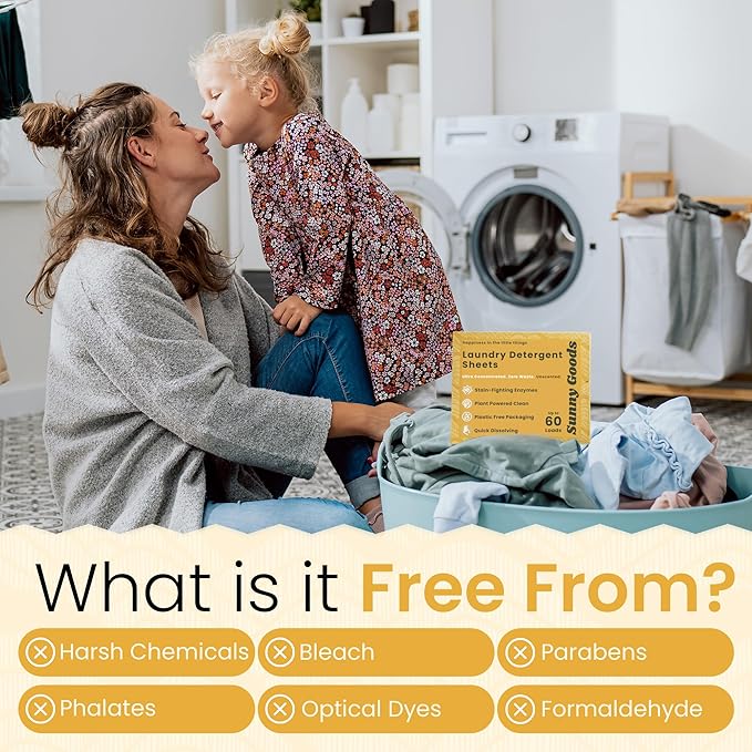 Laundry Detergent Sheets with Plant Powered Stain-Fighting Enzymes - 60 Loads - Concentrated Liquidless Laundry Soap Sheets - Home and Travel Laundry Detergent - Unscented