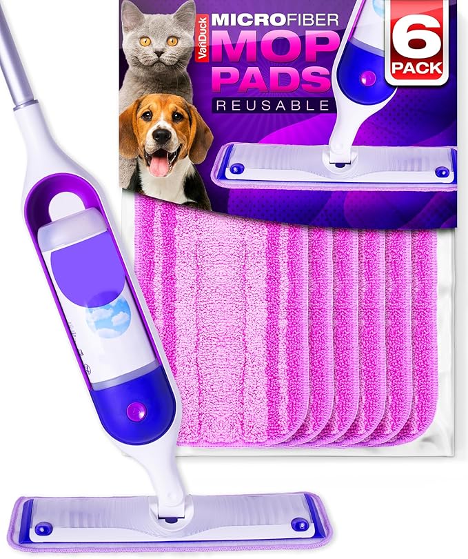VanDuck Reusable Mop Pads Compatible with Swiffer PowerMop (6 Pack) - Multi-Surface Mopping Pad Refills for Hardwood Floor Cleaning
