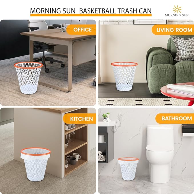 12PCS Basketball Wastebaskets, Basketball Trash Can for Basketball Party,4.5 Gallon Basketball Garbage Can with Removable Hoop, Basketball-themed gift, NBA fans Gift, Durable Sports Decor,Garbage Bin
