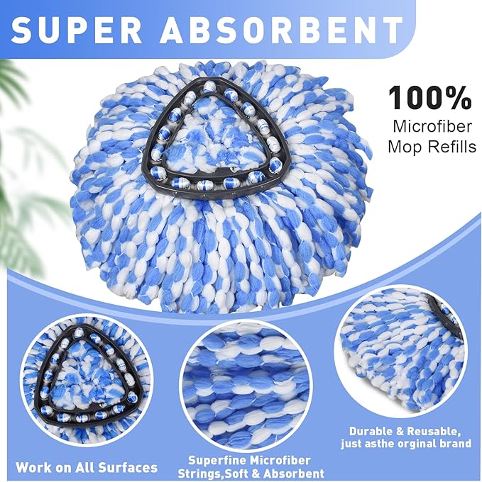 6 Pack Mop Replace Head Compatible with O Cedar Mop 2-Tank RinseClean, Spin Mop Refills, Microfiber mop Head Replacement, Deep Cleaning and Machine Washable