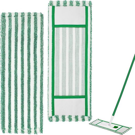 Microfiber Mop Pad Refills Compatible with Libman Wet & Dry Microfiber Mop,Reusable Mop Head Replacement for Multi Surface Floor Wet/Dry Cleaning,2 Pack Microfiber Dust Mop Pads Refills,Green/White