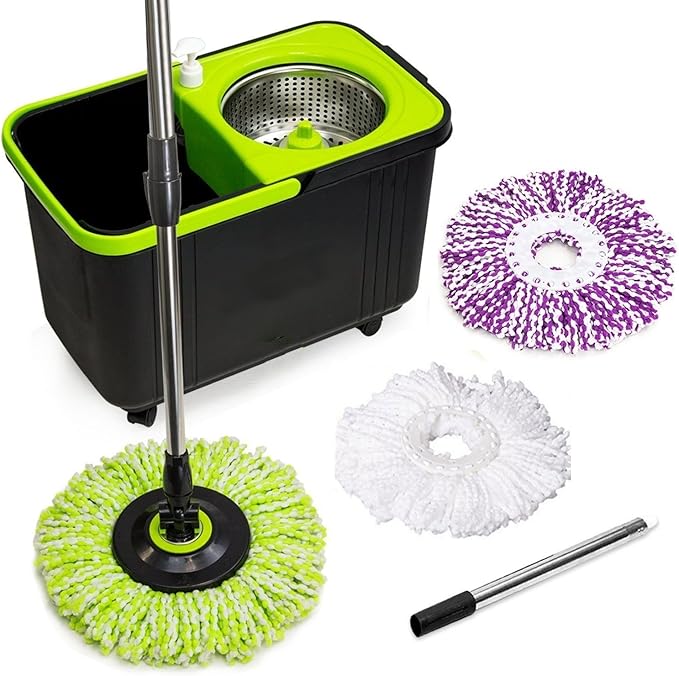 SIMPLI-MAGIC 360° Spin Mop and Bucket with Wringer – 3 High-Absorbent Microfiber Washable Heads, Soap Dispenser – Spinning Mop and Bucket Set for All Types Floor Cleaning
