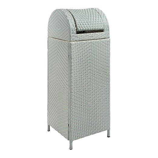 happimess HPM1202C Darla 31.39-Gallon All-Weather Wicker/Metal Swing Top Hideaway Outdoor Trash Can, Mint Blue/White, Classic, Coastal, Casual Wastebin for Backyard, Patio, Porch, Kitchen