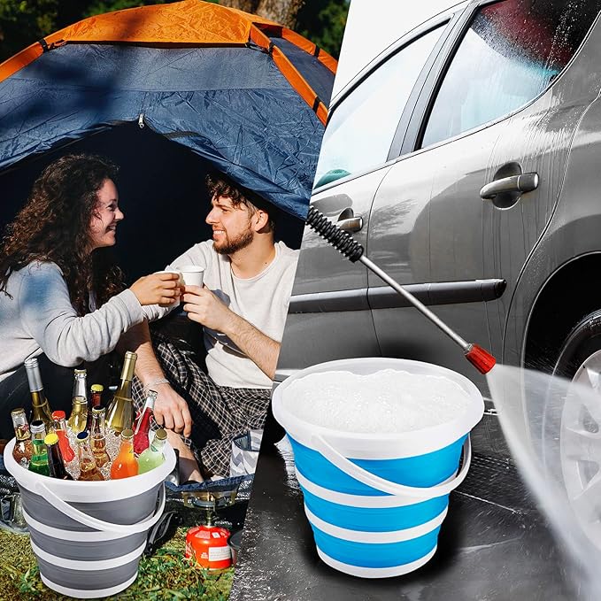 2 Pack Collapsible Buckets 10L 2.6 Gallon Cleaning Bucket Mop Bucket Folding Foldable Portable Small Plastic Water Supplies for Outdoor Garden Camping Fishing Car Wash Space Saving Grey and Blue