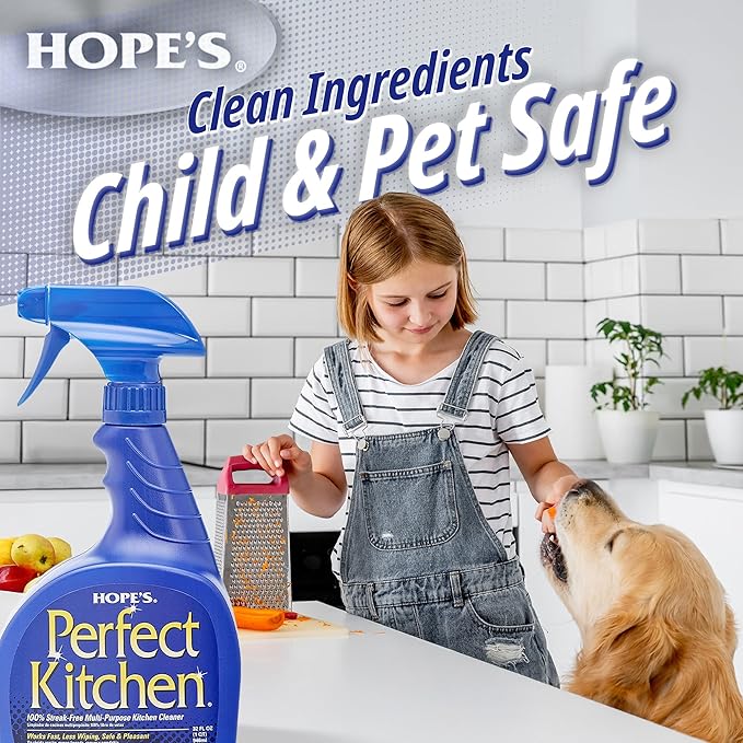 HOPE'S Perfect Kitchen Cleaner Spray - 32 Oz No-Residue All Purpose Cleaning Spray - Multisurface Degreaser for Counters, Stoves, Microwaves, and More - Pet and Home Safe - Pack of 1