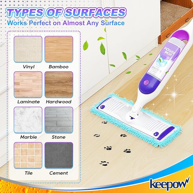 KEEPOW Reusable Mop Pads for Swiffer PowerMop - Microfiber Wet Mops Refills PowerMop Pads Refills Machine Washable Hard Floor Mop Pads Replacement for 13''-15'' Spray Floor Mops 4 Pack