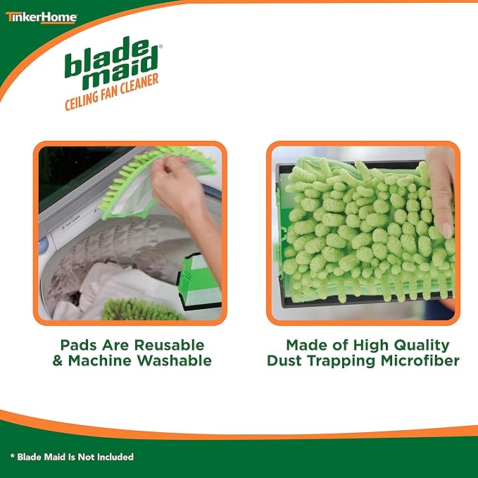 Blade Maid Ceiling Fan Cleaner - 1 Set of Blade Maid Reusable Microfiber Duster Replacement Pads- 2 Pads