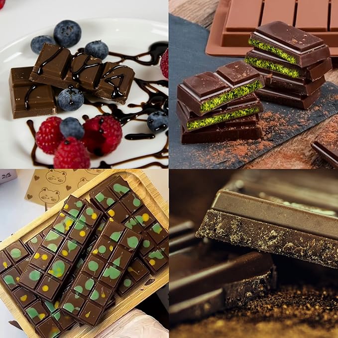 2 Pack Chocolate Bar Mold Deep for Stuffed Bar, Non-Stick Thick Chocolate Molds, Silicone Chocolate Candy Molds for Knafeh Pistachio Chocolate Bar, Candy, DIY Handmade Gifts (5 Snap+10 Snap)