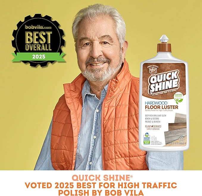 Quick Shine Hardwood Floor Luster-Polish 27oz-2pk | Plant-Derived w/Carnauba | Safer Choice, No PFAS, pH Neutral | Ready to Use Formula w/Anti-Slip Technology | Simply Squirt & Spread | Made in USA