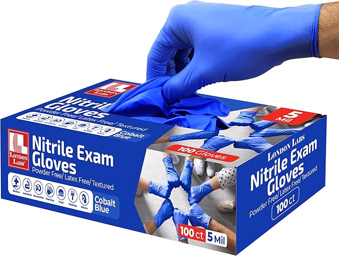Cobalt Blue 5 Mil Nitrile Exam Gloves Disposable Latex Free | Medical Rubber Gloves for Doctors, EMT, First Aid Kit, Food Service & Cleaning | Pack of (100 CT)