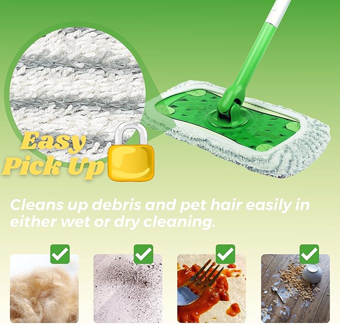 4 Pack of Reusable Mop Pad Compatible with Swiffer Sweeper, Heavy Duty Scrubby Microfiber Mop Cover Multi-Surface Cleaning Wet Dry Refills
